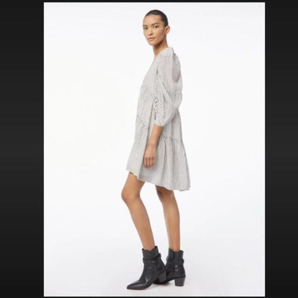 FRAME NWT BOHO BOHEMIAN CASUAL STRIPE DRESS SHIRRED BABYDOLL EMPIRE S - Picture 6 of 9